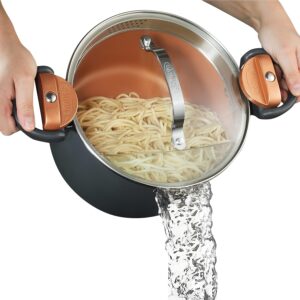 Gotham Steel 5 Quart Stock Pot Multipurpose Pasta Pot with Strainer Lid and Twist and Lock Handles