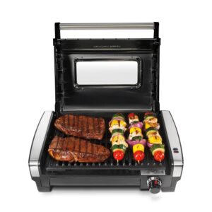 Hamilton Beach indoor searing grill front view with lid open