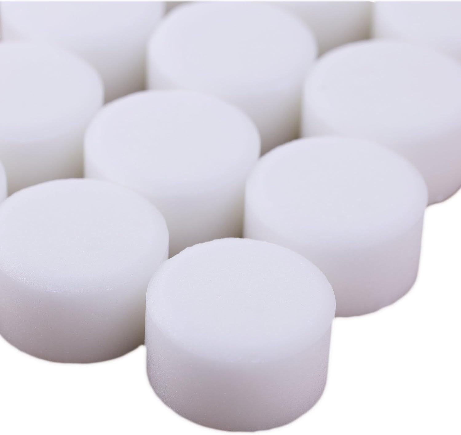 Close view of white solid fuel tablets from Amazon