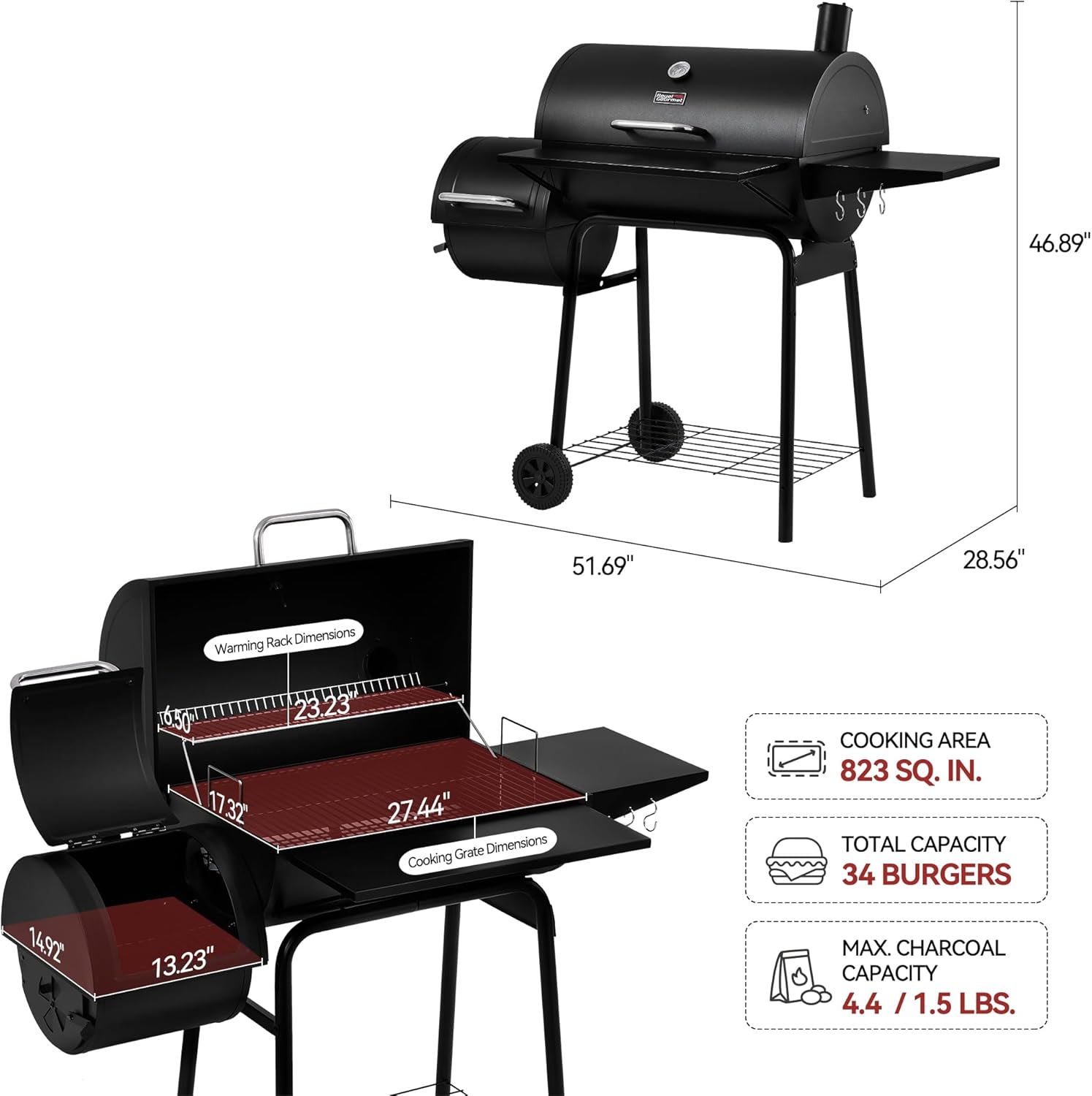 Royal Gourmet CC1830S offset smoker side view