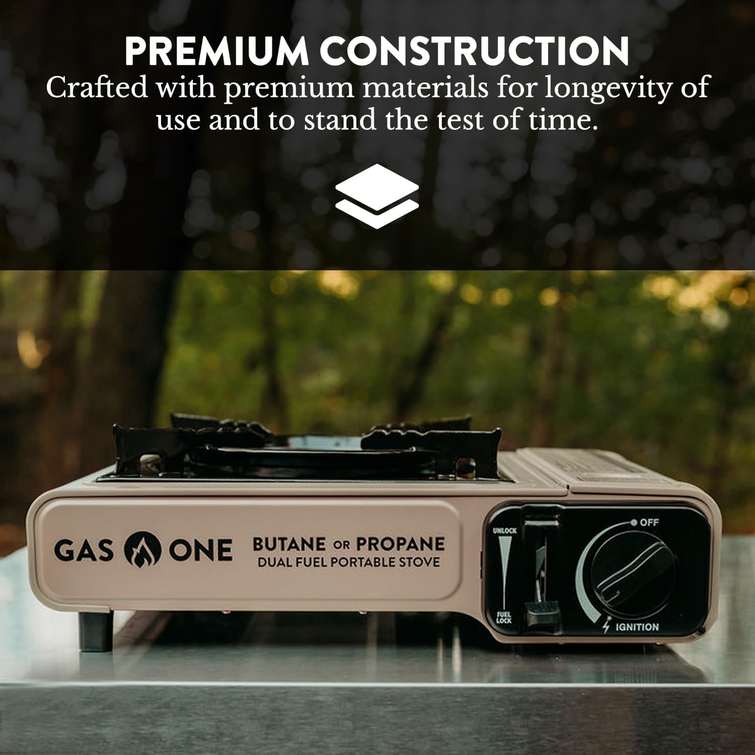 Gas One GS-3400P side detail image showing the compact single-burner layout