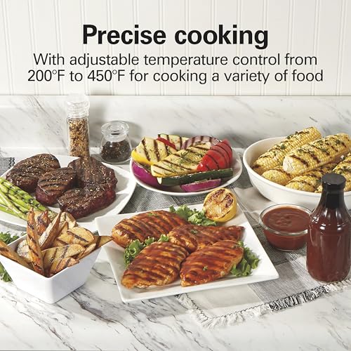 Hamilton Beach indoor searing grill plated food and temperature use case