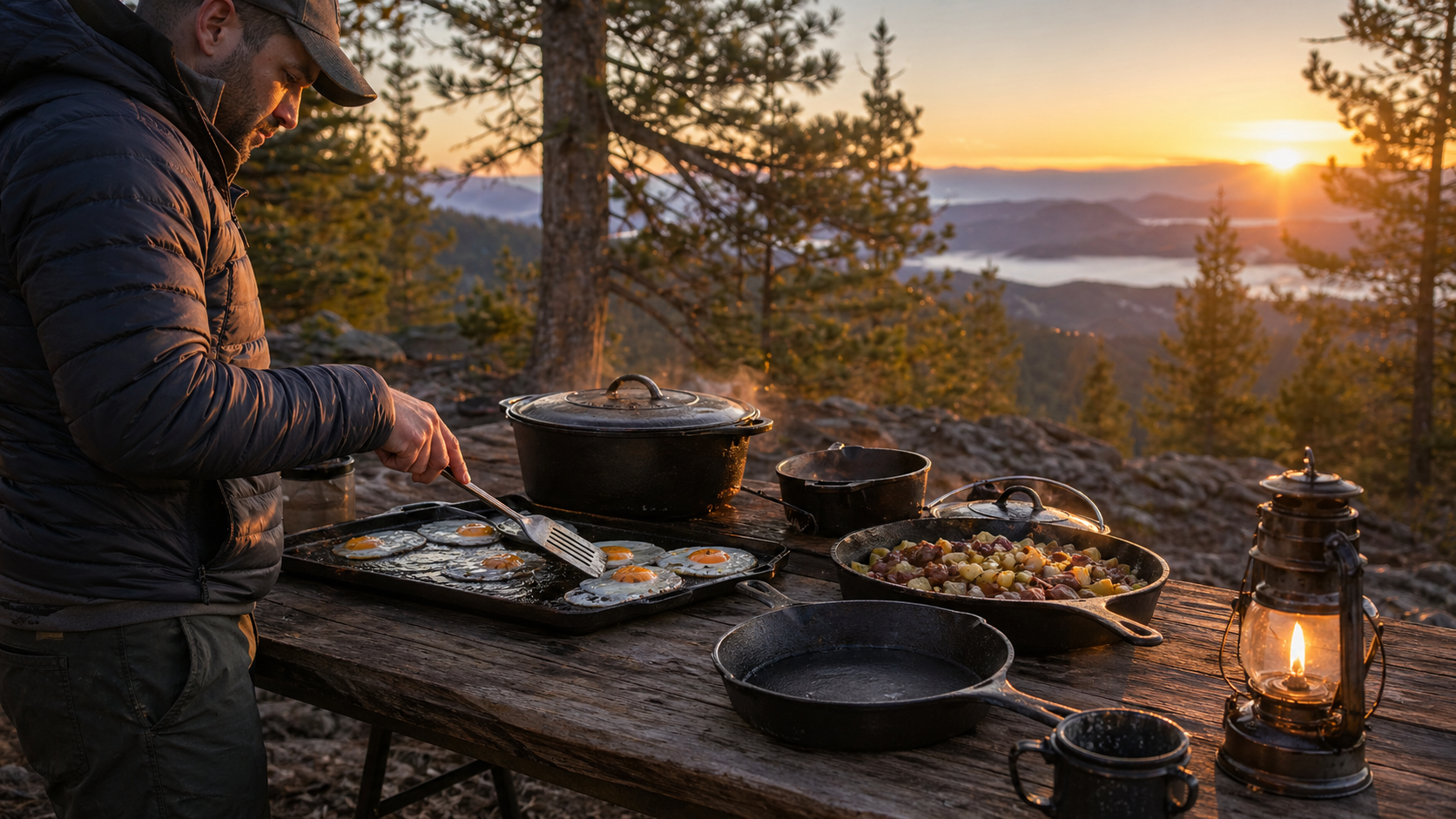 Lodge Cast Iron 5-Piece Set: 7 Powerful Reasons It Wins for Campfire Cooking 1 Lodge Cast Iron 5-Piece Set at a sunrise campsite