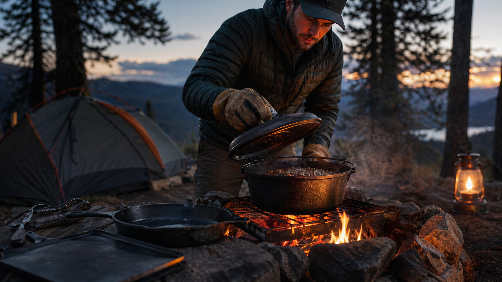 Lodge Cast Iron 5-Piece Set: 7 Powerful Reasons It Wins for Campfire Cooking 4 Lodge Cast Iron 5-Piece Set dutch oven over a campfire