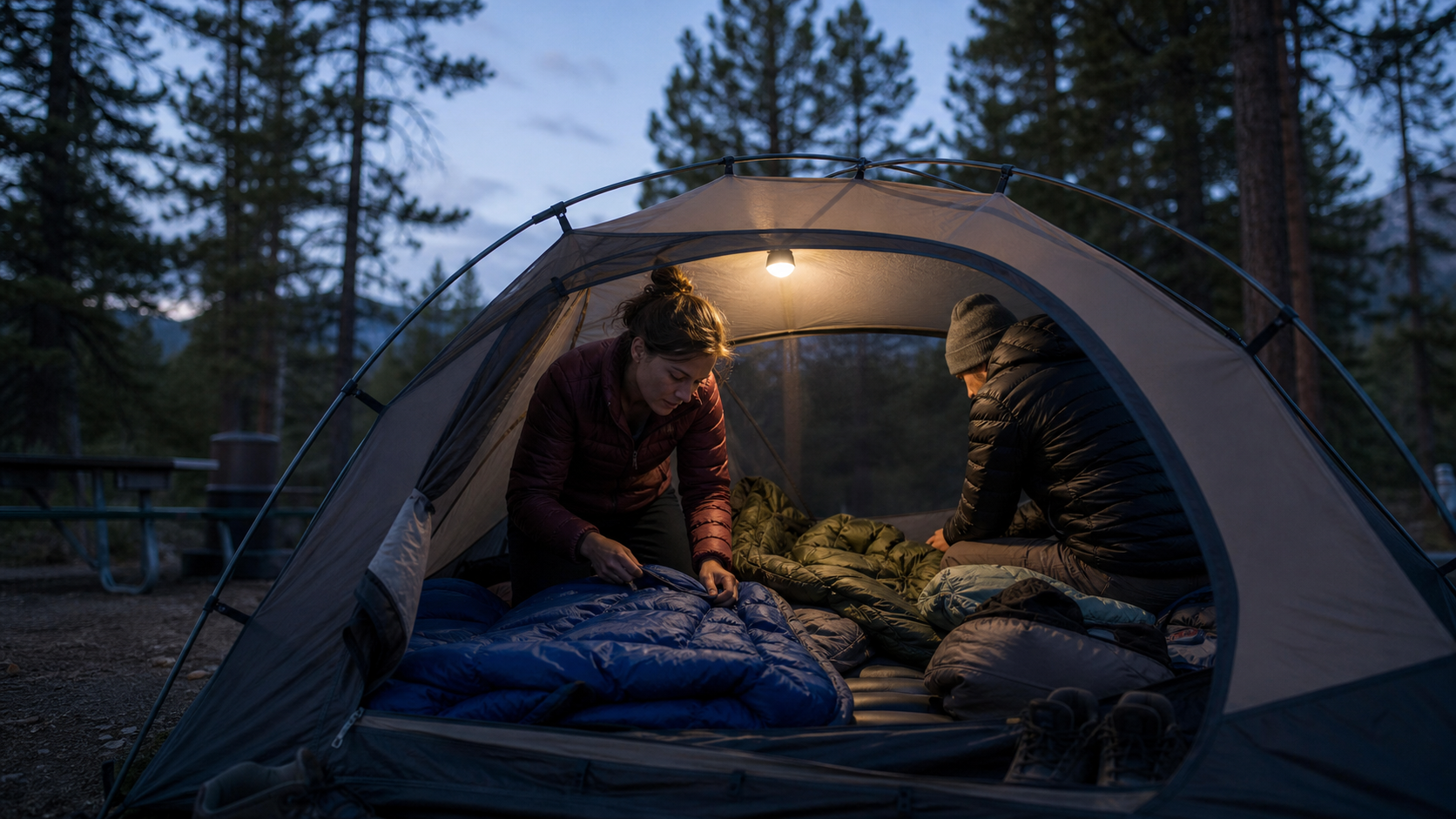 Magnetic Tent Light hero image magnetic tent light illuminating a family camping tent at dusk