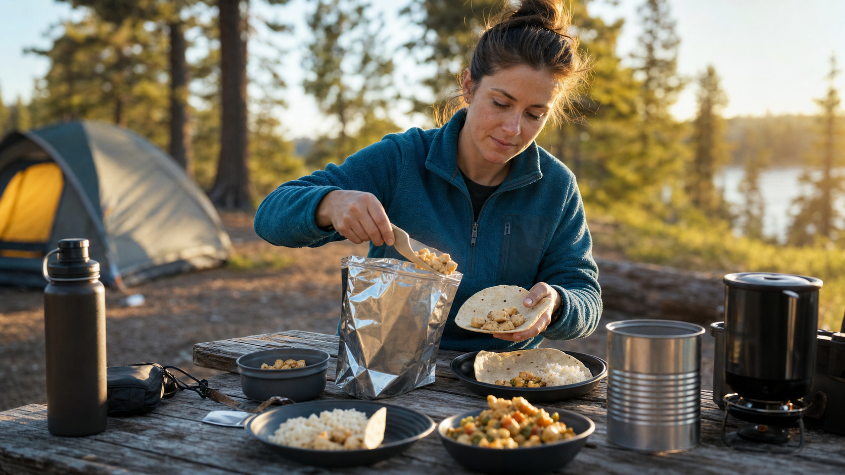 Mountain House Diced Chicken served in a campsite meal with human interaction