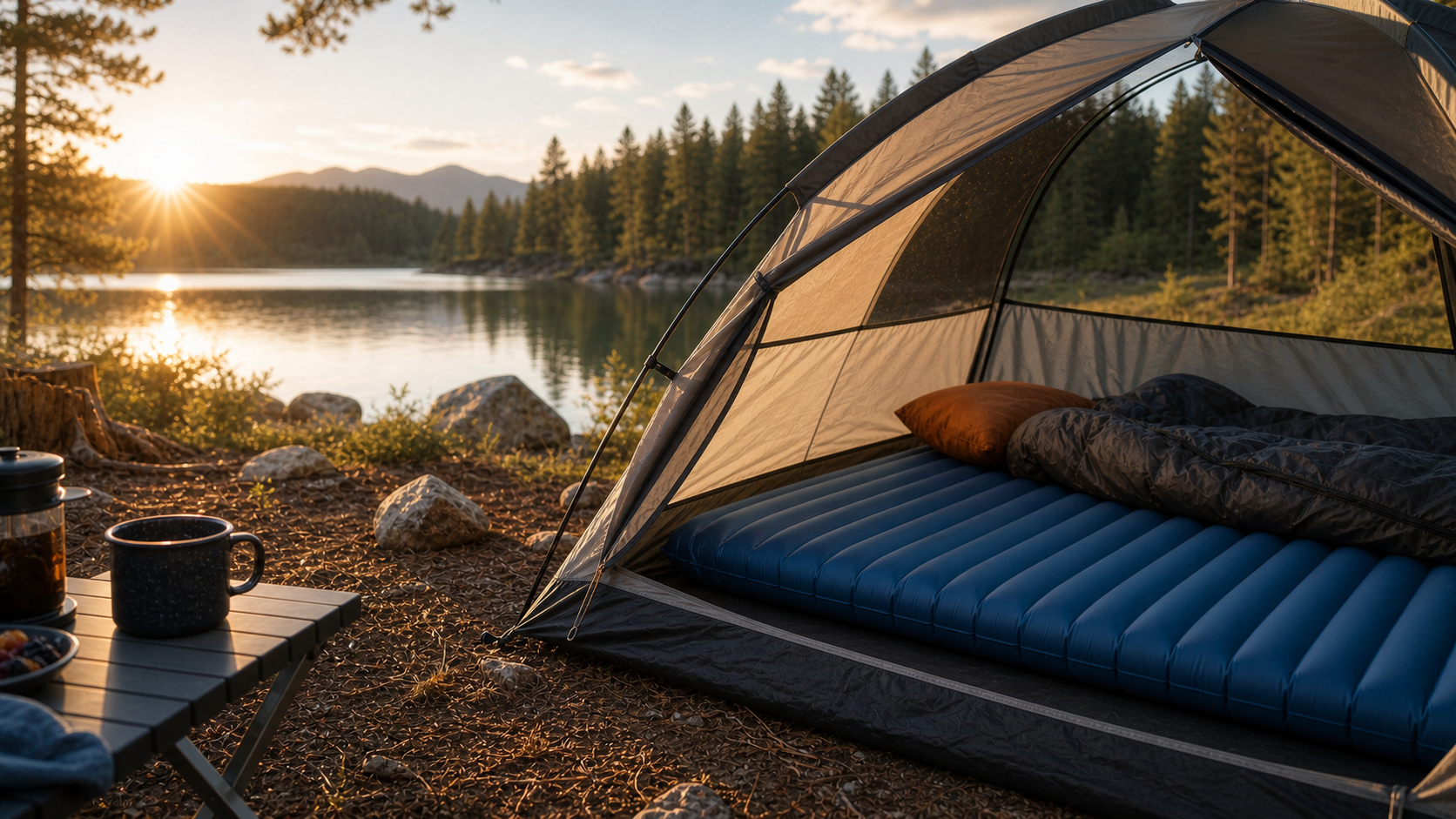 Rechargeable Air Pump Camping: 5 Smart Checks for Better Camp Setup 4 rechargeable air pump camping comfort scene with a fully inflated sleeping pad in an organized campsite