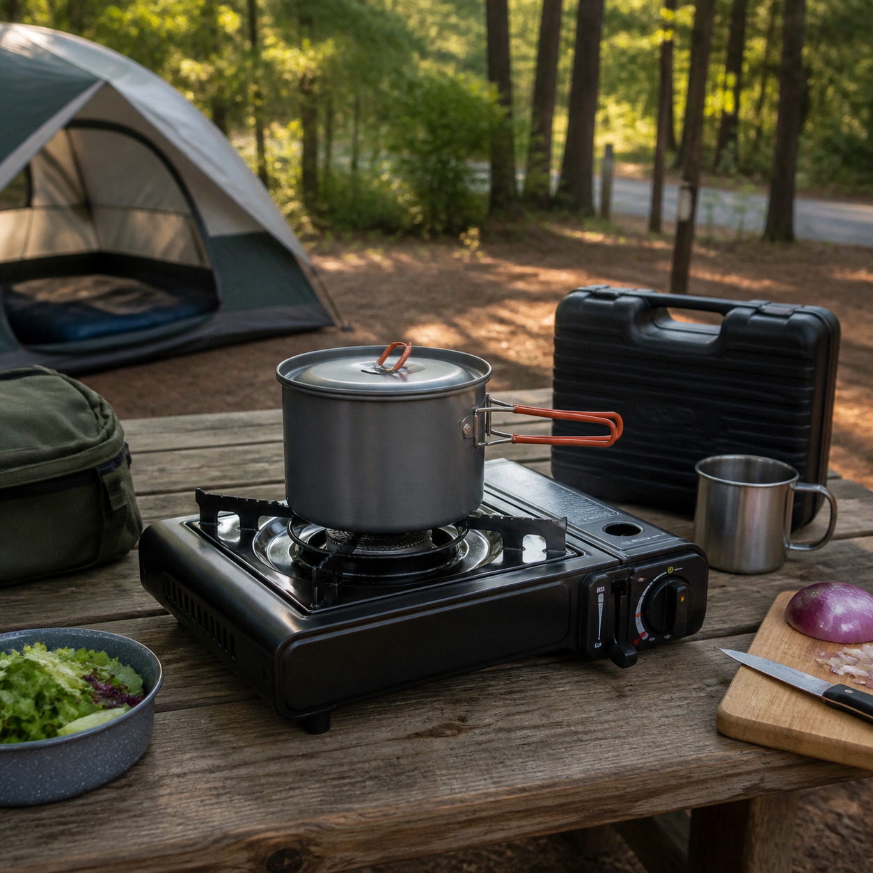 gas one gs-3400p campsite cooking image