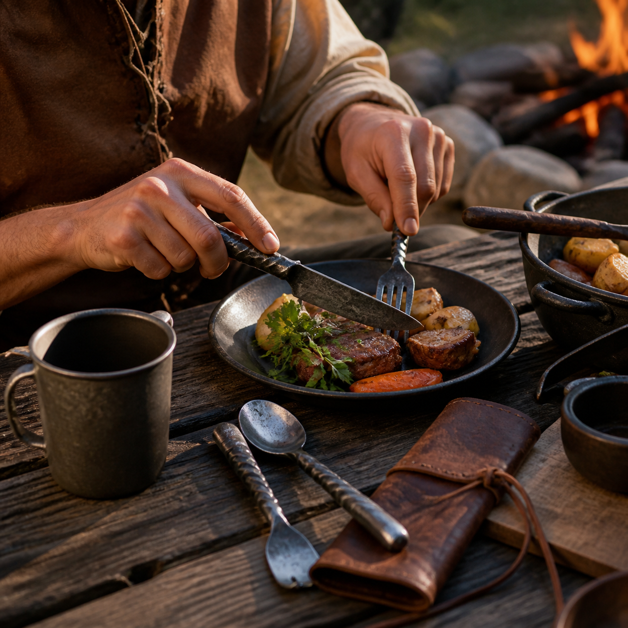 SZCO Cutlery Review: 7 Powerful Pros and 3 Drawbacks 2 SZCO cutlery review in use at camp