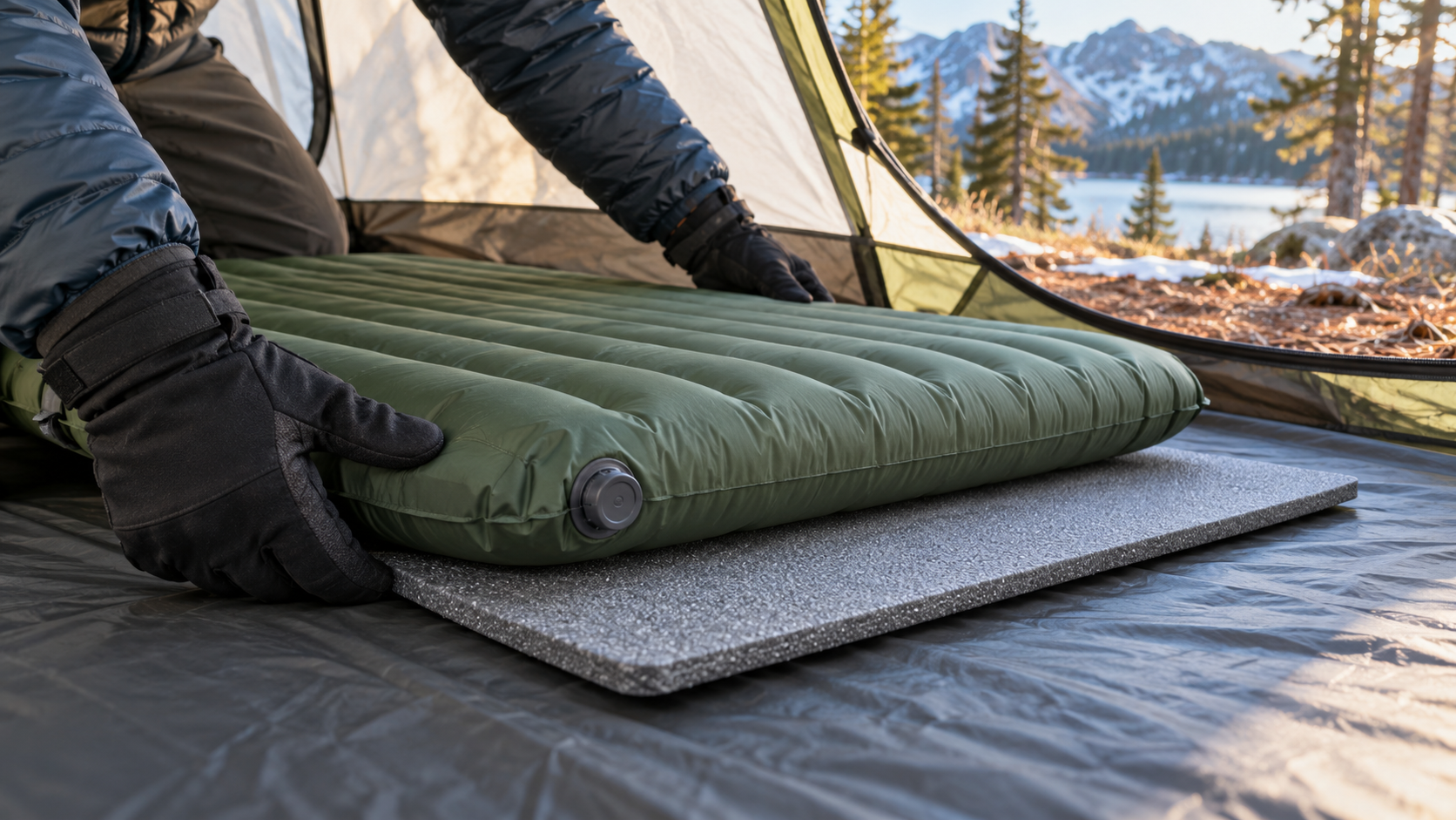 Cold Weather Camping Sleeping Pad: 6 Smart Checks for Warmer Nights 3 Cold weather camping sleeping pad layered over a foam pad inside a tent