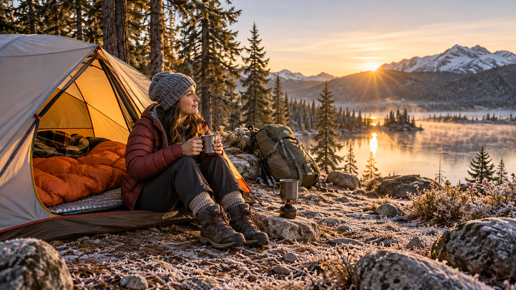 Cold Weather Camping Sleeping Pad: 6 Smart Checks for Warmer Nights 4 Comfortable cold weather camping sleeping pad setup at a frosty dawn campsite